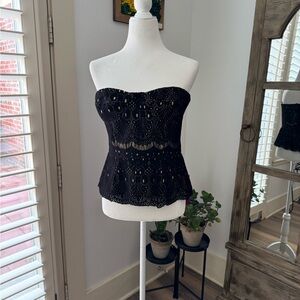 Amanda Uprichard Black Sleeveless Bustier Peplum Top